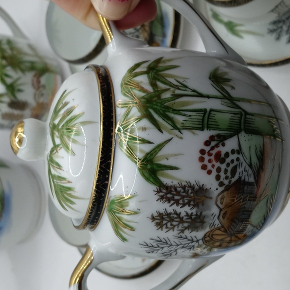 JAPANESE LITHOPHANE TEA SET - GEISHA GIRL PORCELAIN - GOLD HIGHLIGHTS - PERFECT - Picture 5 of 11